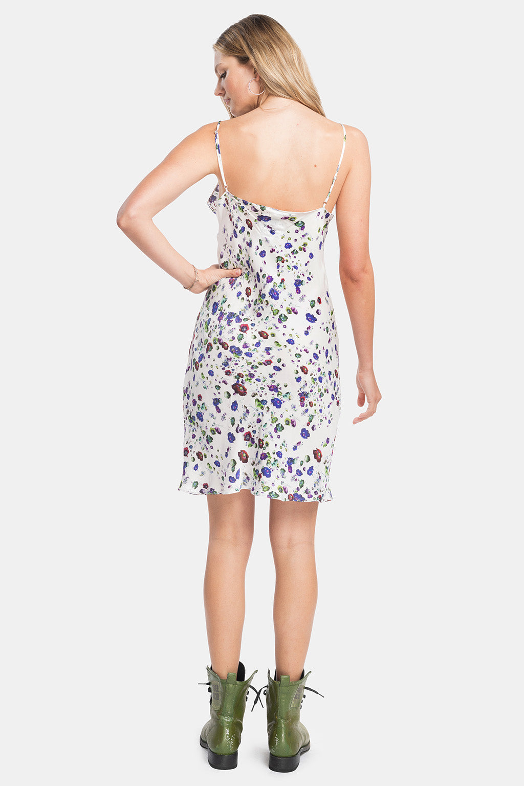 poppy floral vegan silk dress