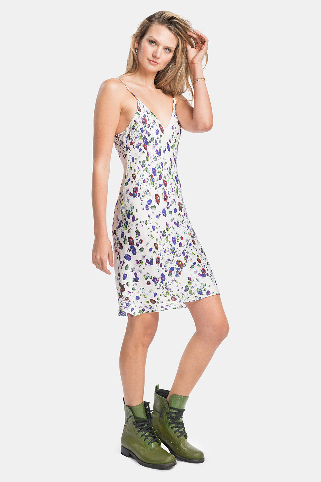 poppy floral vegan silk dress