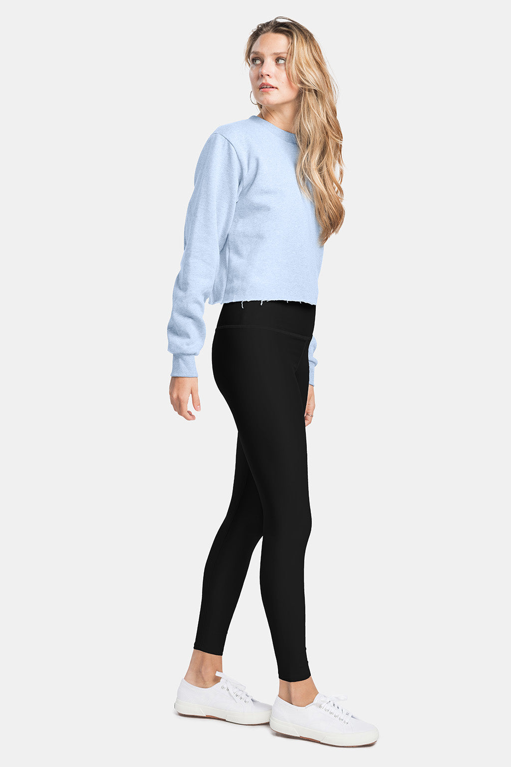 sustainable blue crop sweatshirt