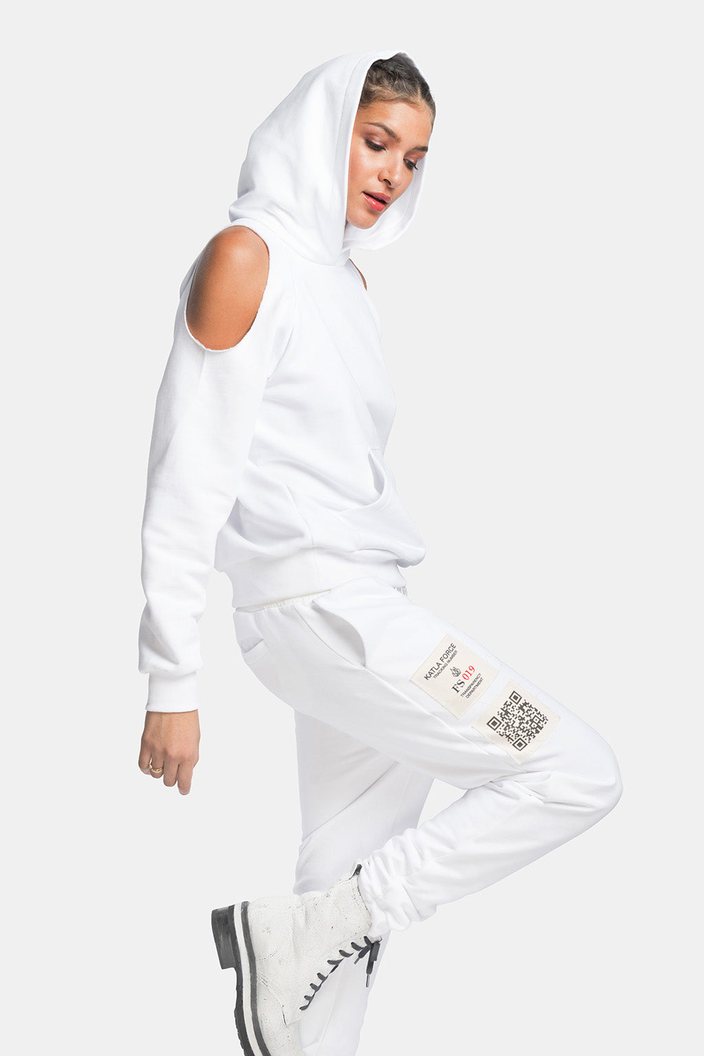 cut out white cotton hoodie
